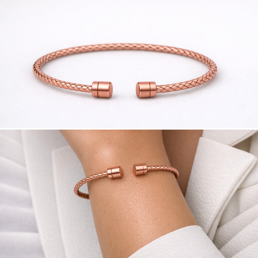 Rose Gold Braided Cuff Bracelet – Minimalist Open Bangle