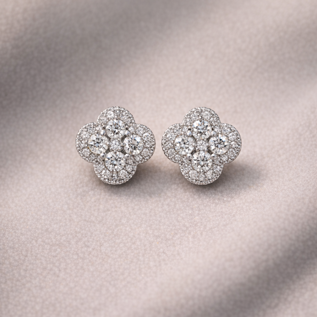 Midnight Bloom Pavé Petal Stud Earrings in Polished Rose-Tone