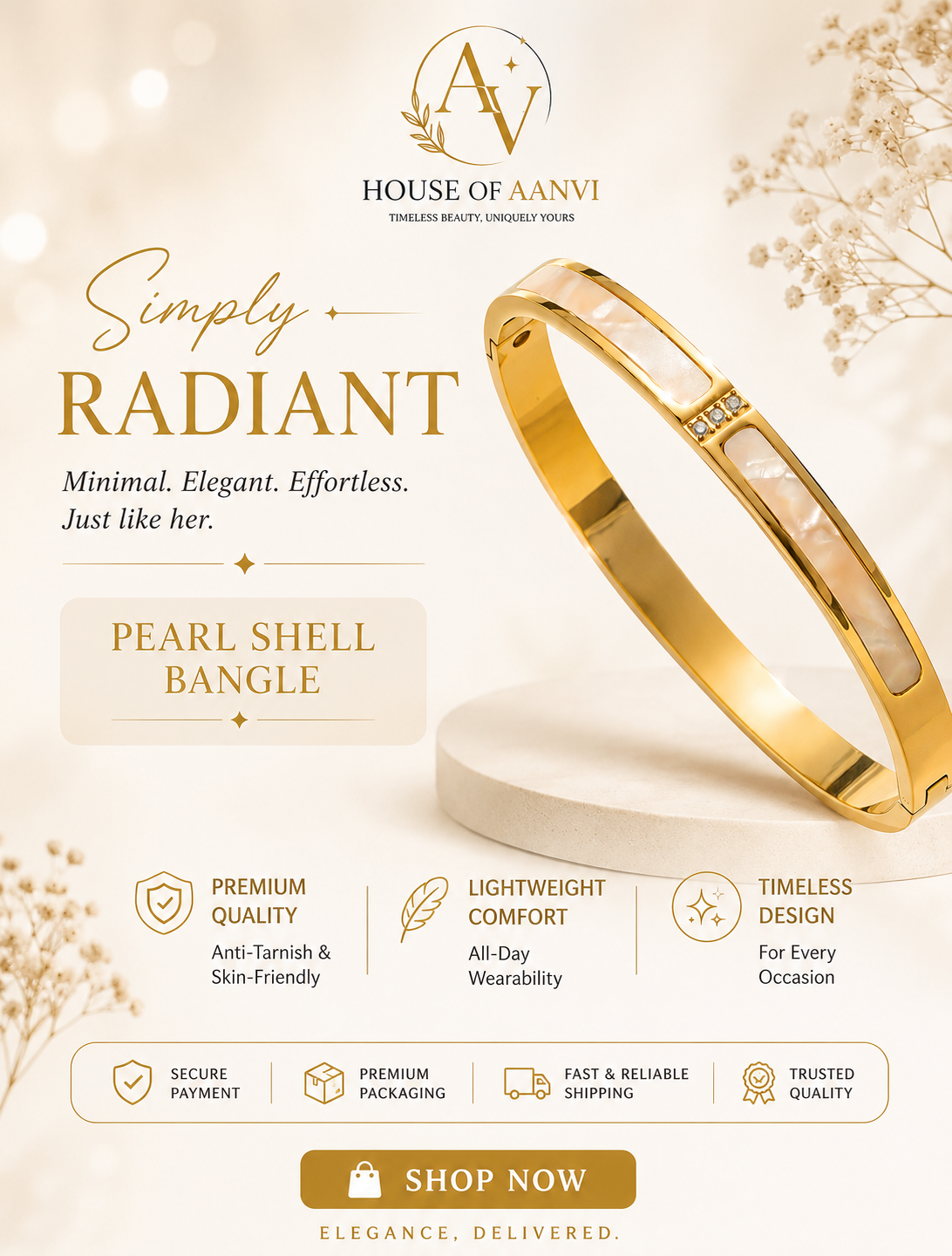 Radiance Pearl Shell Gold Bangle