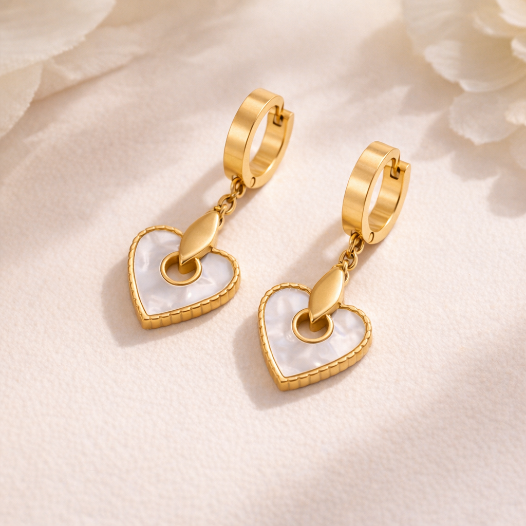 Luminous Heart Drop Earrings in Polished Gold-Tone