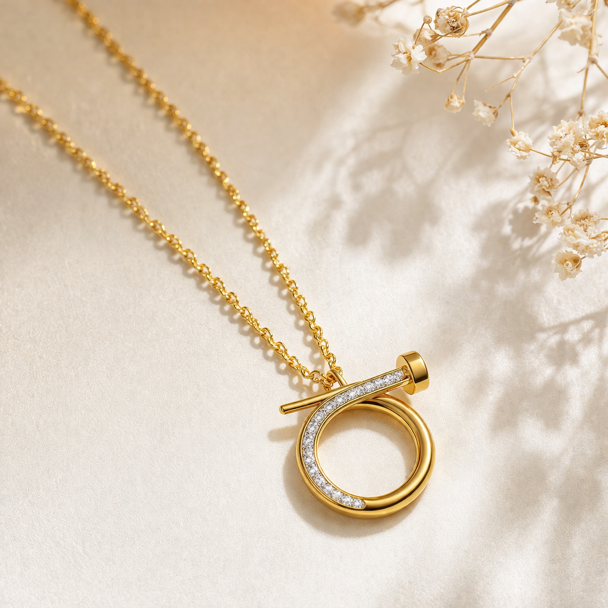 Geometric Solitaire Halo Pendant Necklace in Brilliant Silver-Tone
