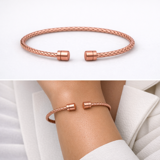 Rose Gold Braided Cuff Bracelet – Minimalist Open Bangle