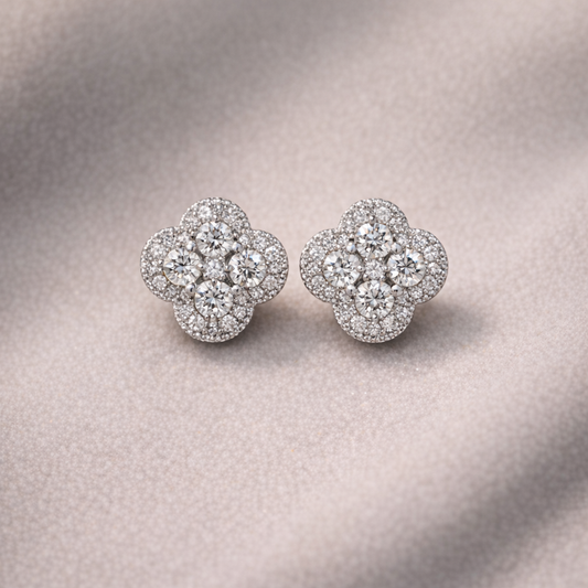 Midnight Bloom Pavé Petal Stud Earrings in Polished Rose-Tone