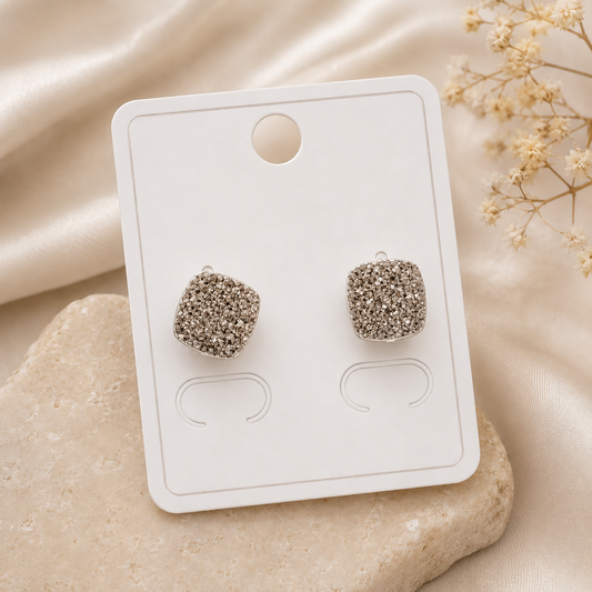 Silver Sparkle Square Stud Earrings