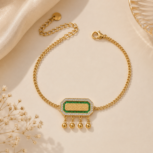 Emerald Charm Gold Chain Bracelet