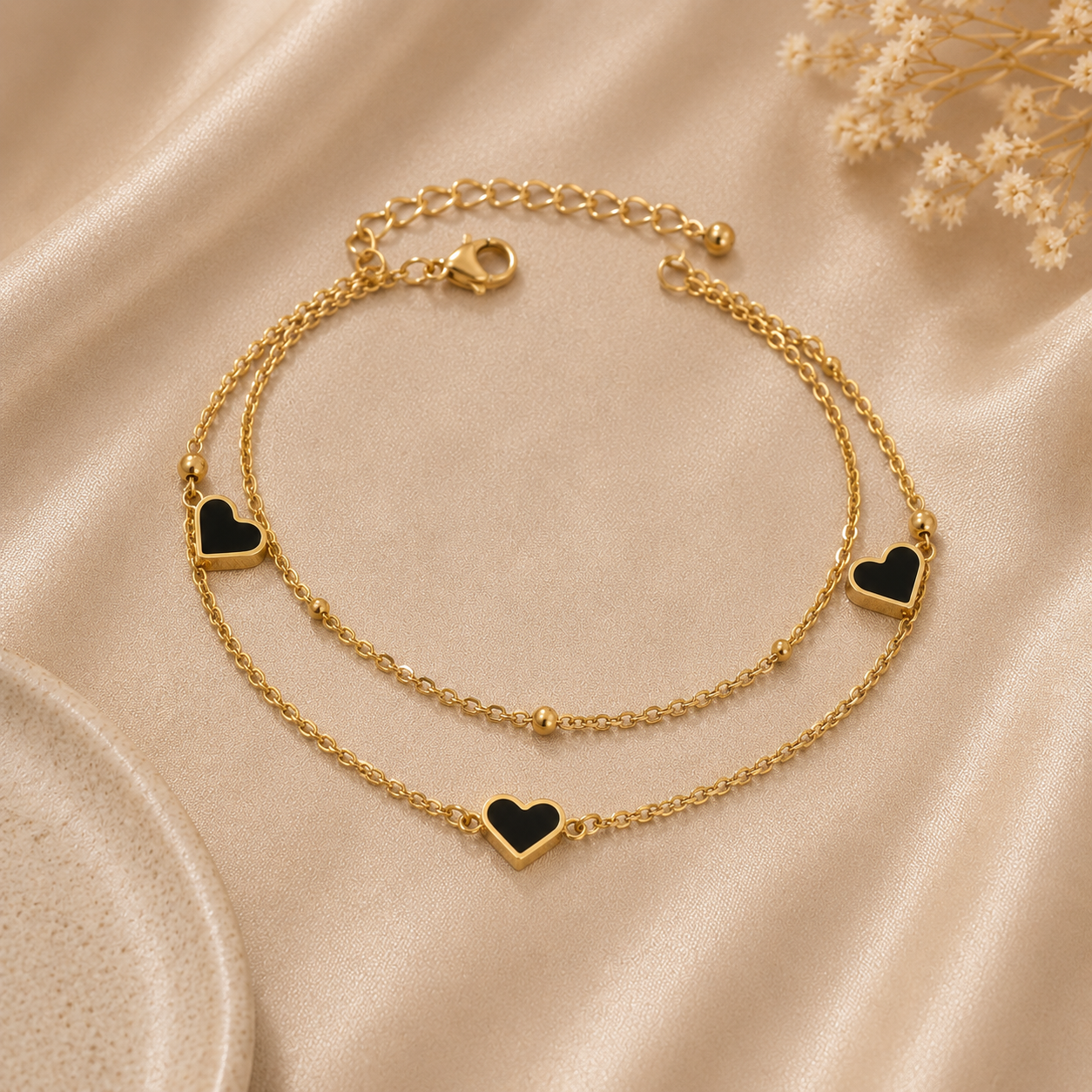 Midnight Heart Double Layer Bracelet