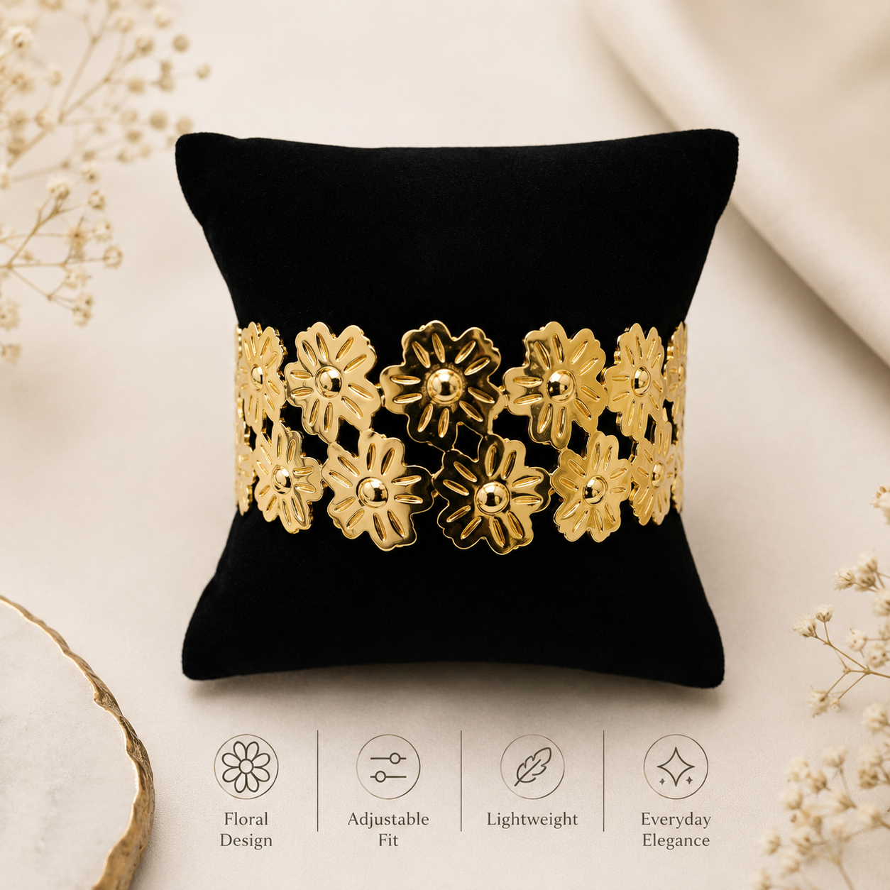 Golden Bloom Floral Bracelet