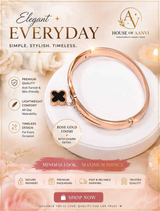 Clover Charm Rose Gold Bangle