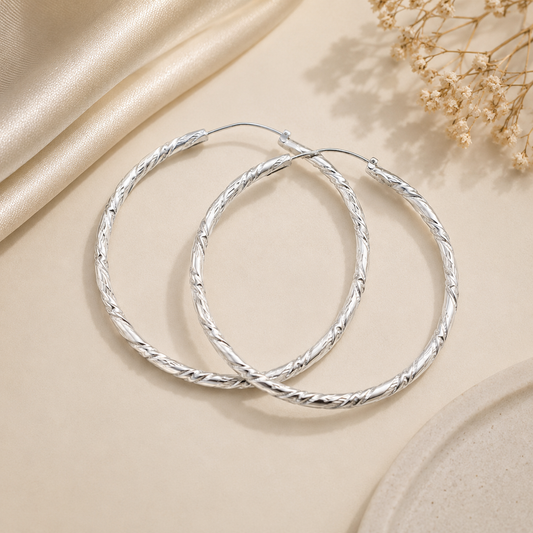 Twisted Silver Hoop Earrings