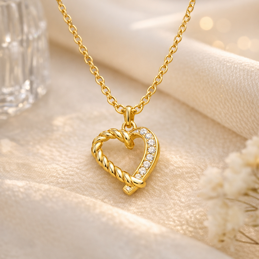 Twisted Heart Crystal Pendant Necklace – Gold Love Charm
