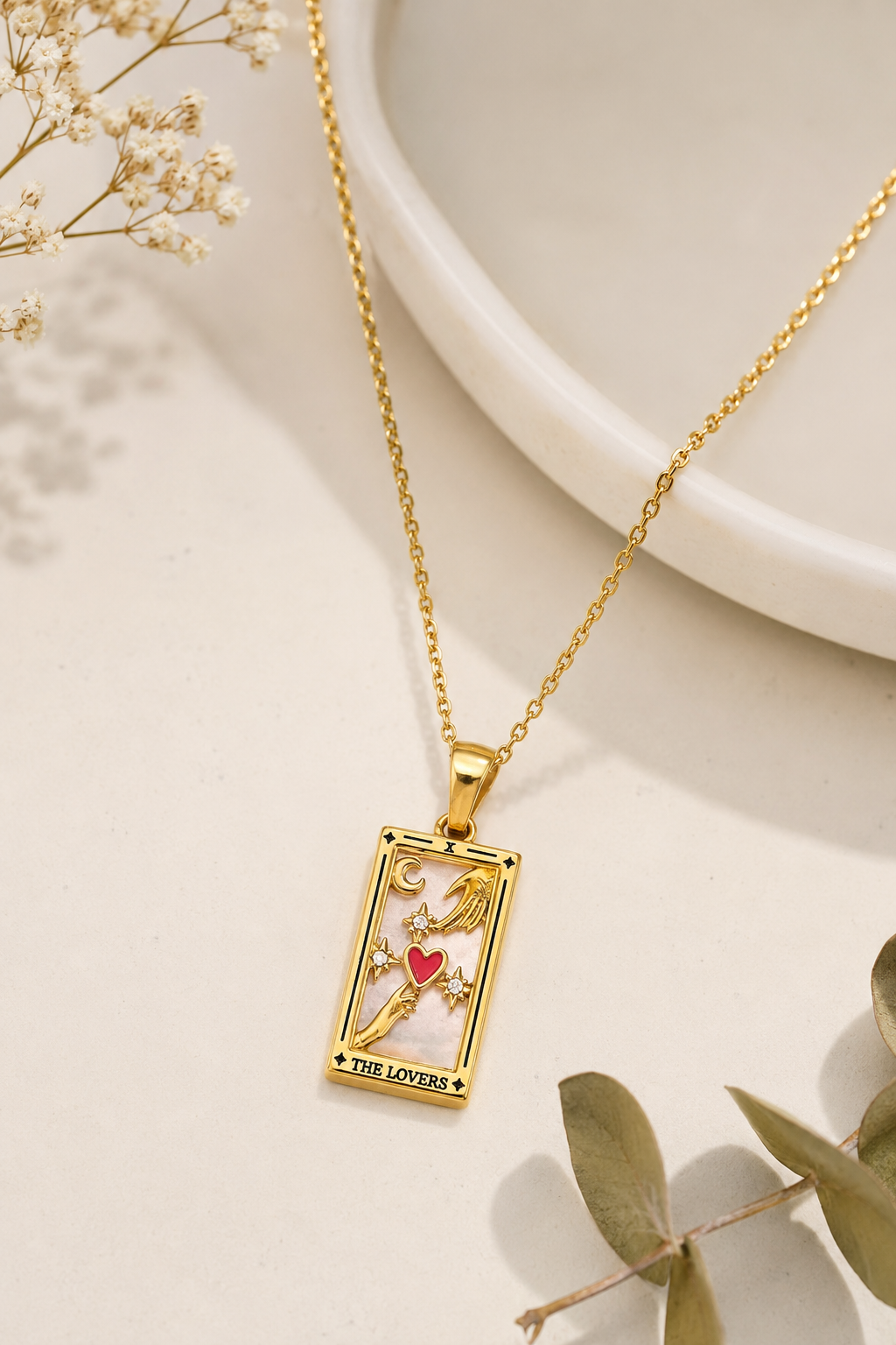 The Lovers Tarot Card Pendant Necklace – Gold Celestial Charm