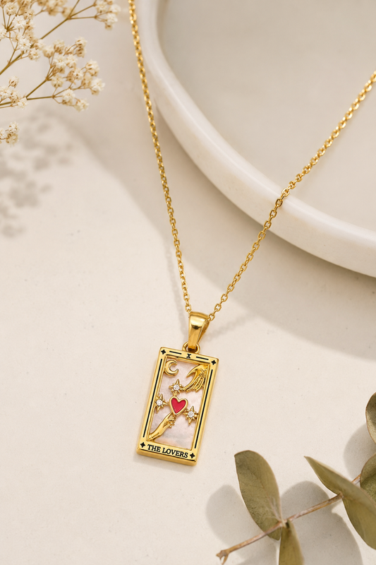The Lovers Tarot Card Pendant Necklace – Gold Celestial Charm