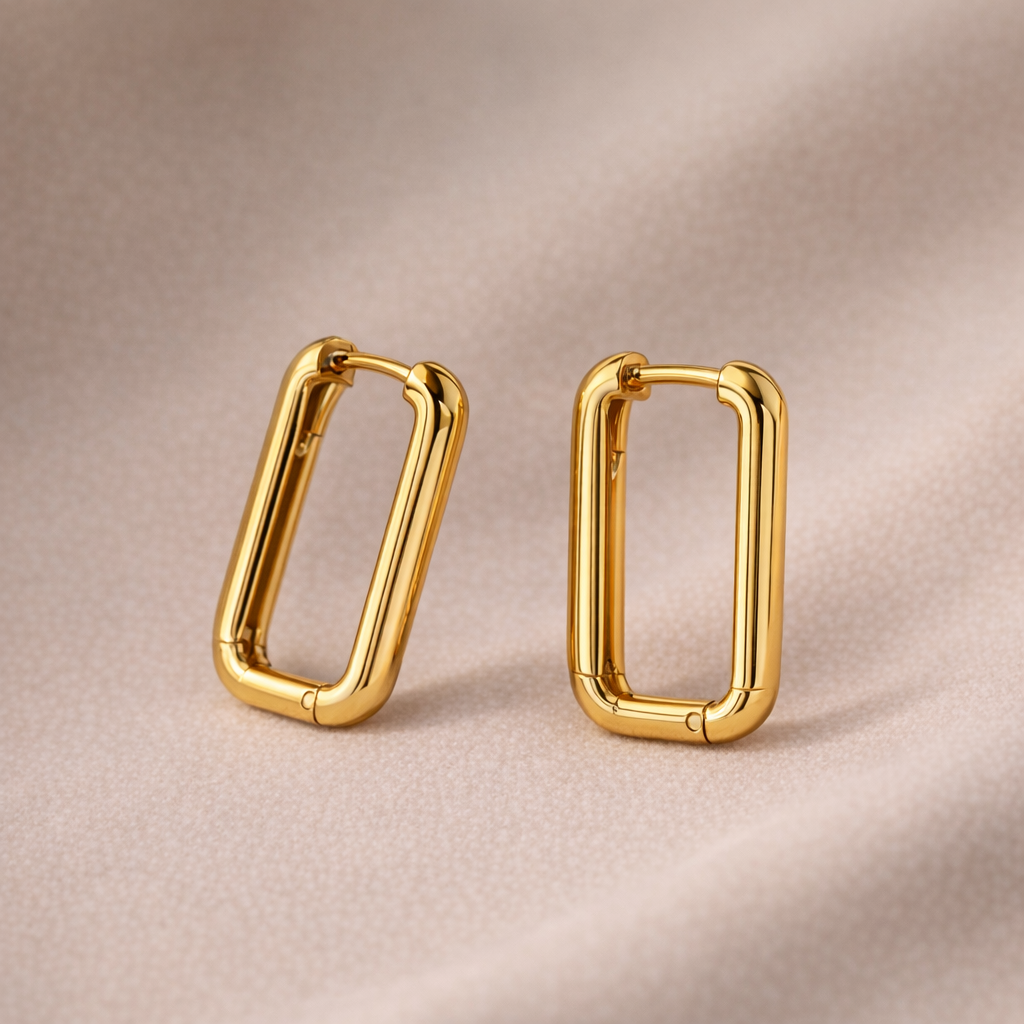 Gilded Minimalist Rectangle Huggie Hoop Earrings