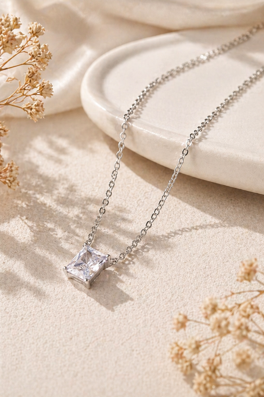 Luminous 1.5 Carat Princess Cut Diamond Solitaire Necklace in Sterling Silver