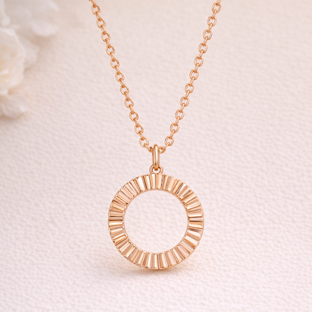 Midnight Halo: Onyx-Style Circular Pendant with Pavé Crystal Border