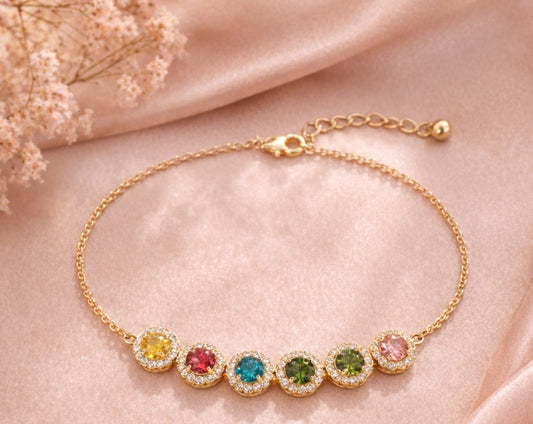 Rainbow of Radiance:  Multicolor CZ Solitaire and Halo Bracelet